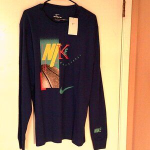 NEW NIKE BASKETBALL "Vibrant Grafix LS Tee" MEN'S BLACK T-SHIRT LARGE HF6197-455